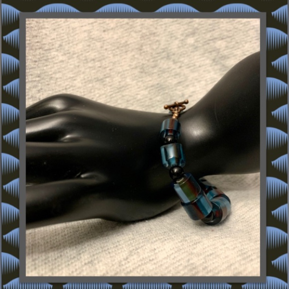 Blue Glass & Black Onyx Bracelet